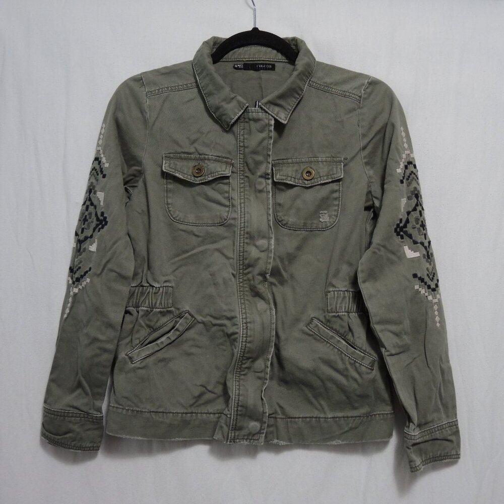 Maurices Distressed Field Jacket Southwest Geometric Style Embroidery Sz XS